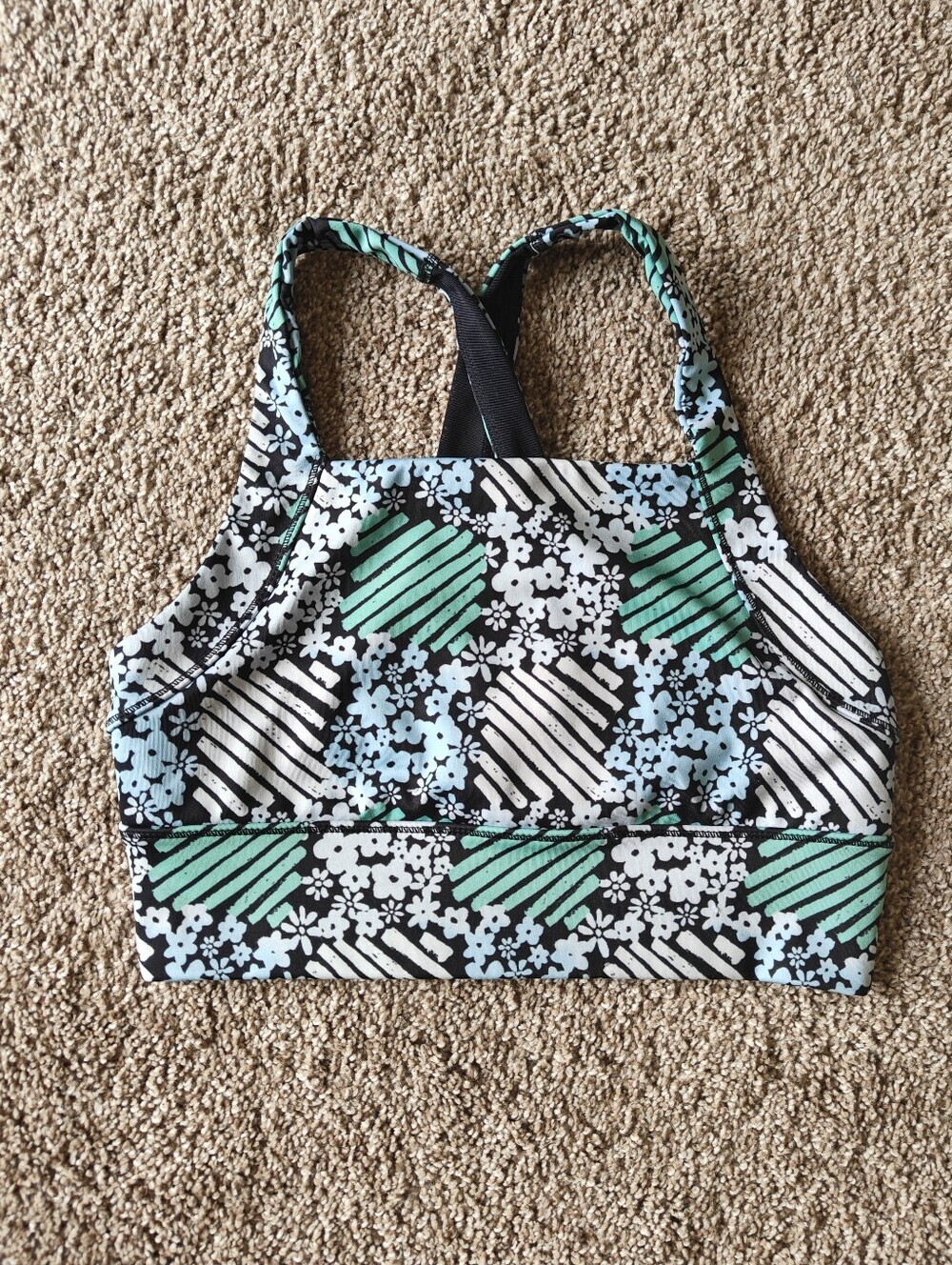 Free People Movement In Your Corner Floral Blue White Green Sports Bra Sz Small - Picture 2 of 4